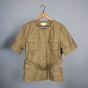 MICHAEL Michael Kors Short Sleeve Belted Khaki Cargo Style Snap Up Jacket Sz 16